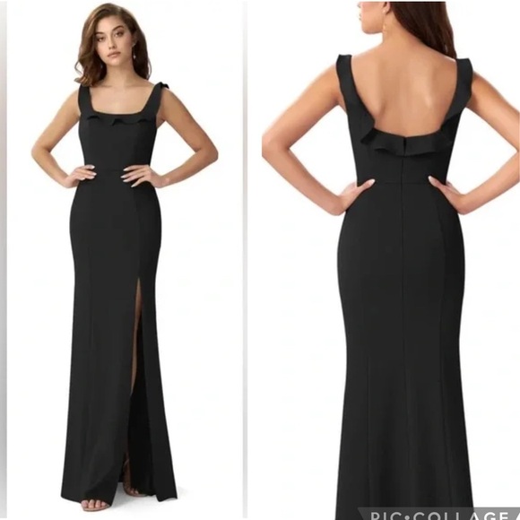 Azazie Dresses & Skirts - NWT Azazie Samantha Black Ruffle Neck Maxi Sheath Dress Sz 6